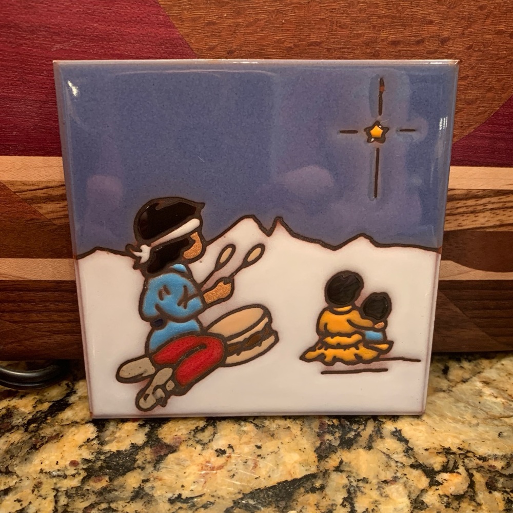 Vintage Leone Kuhne Earthtones Handpainted Little Drummer Boy Holiday Tile - Picture 5 of 5